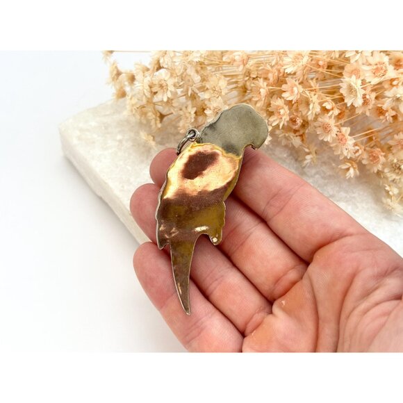 XL Parrot | Bird Figural Silver Toned Polished Vintage Statement Pendant - Picture 6 of 8